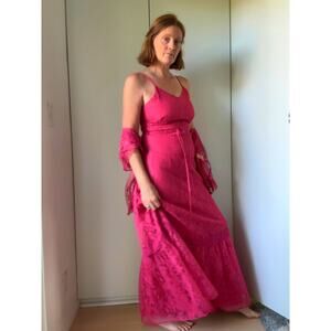 Vintage Lace Maxi Dress with Jacket Mauve Full Length Sundress Prom Size M/8